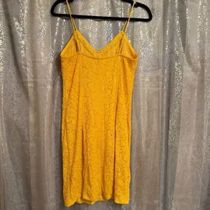Free People Light Me Up Golden Yellow Floral Lace Slip Bodycon Dress Large thumbnail 4