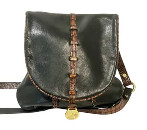 Brahmin Vintage Black Soft Leather Brown Trim Shoulder Bag thumbnail 1