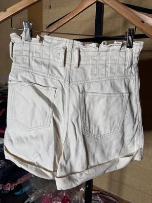 Free People We The Free Nova Paperbag Denim Shorts Ivory Cream Size Small thumbnail 5