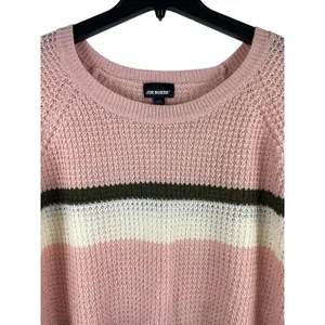 Joe Boxer Pink Green White Striped Pullover Open Knit Crew Neck Sweater 2x thumbnail 4