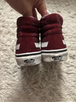 Vans High Top Sneakers Women’s Size 6, Men’s Size 4.5 Burgundy with White thumbnail 9