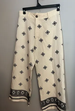 Zara Cream Wide-Leg Printed Chinos‎ thumbnail 1