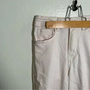 Q2 Premium Denim Womens Sz XS Wide Leg Pants Leopard Print Trim Cream Light Pink thumbnail 6