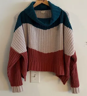 POL Colorblock Long Sleeve Turtleneck Sweater Size Large thumbnail 1