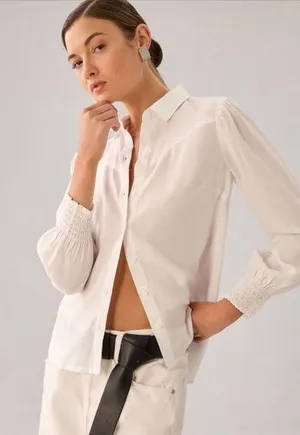 NWT Anthropologie Cloth Stone Smocked Cuff Buttondown Blouse thumbnail 1