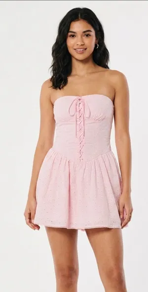 Forever 21 Pink Strapless Eyelet Dress size small thumbnail 1