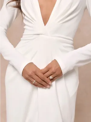 Lulus Stunning Romance White Long Sleeve Mermaid Wedding Maxi Dress Size XL NWT thumbnail 4