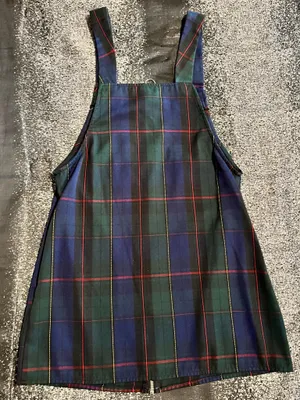 Womens small Forever 21 Plaid zip front pinafore/overall dress-navy/green/red thumbnail 8
