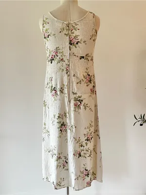 Dress Barn Vintage Sleeveless Cream Floral jacquard Midi Dress with Pink Roses thumbnail 3