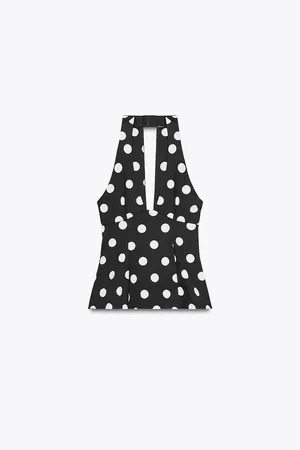 Zara Black and White Polka Dot Halter Top thumbnail 7