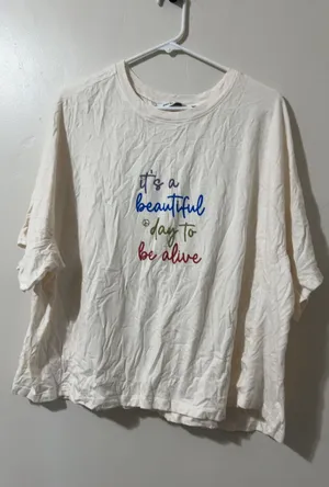 Peace Love World Women's Cream Graphic Tee Small thumbnail 1