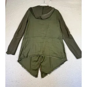 Free People Wrap Hoodie Womens S Green Hooded Military Fringe Button Lightweight thumbnail 2