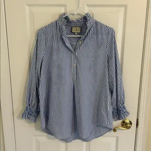 Tuckernuck Blue and White Stripe Teagan Popover Ruffle Top New Size Small thumbnail 7