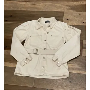 Zara Womens Beige Puff Sleeve Denim Jacket with Belt Size M thumbnail 4
