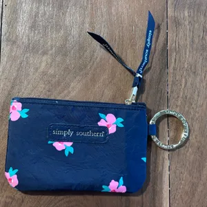 Simply Southern Navy Pink Floral Id & Coin Key Chain Wallet. Great Condition. thumbnail 2