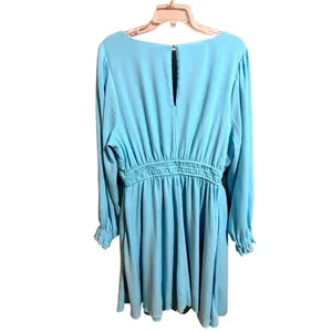 Torrid Mini Dress1X Blue Excellent Smocked Waist V-Neck‎ Ruffle Long Sleeve thumbnail 3