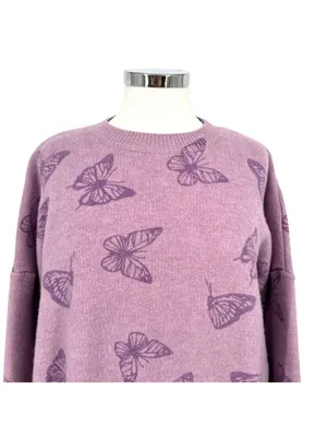 Le Lis Collection Butterfly Print Purple Oversized Sweater Size Medium thumbnail 2