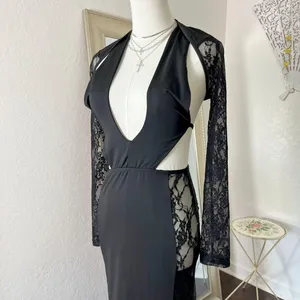 Sexy Sultry Black Lace Sheer Cutout Bodycon Evening Going Out Dress S thumbnail 4