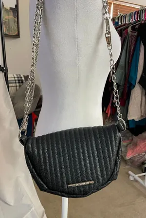 Women's Steve Madden Black Silver Chain Crossbody Bag One Size thumbnail 1
