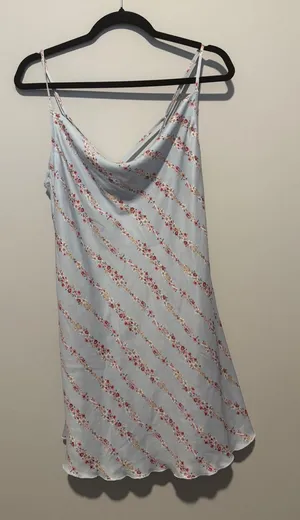 Intimately Free People Floral Stripe Cowl Neck Slip Dress Blue Mini Lettuce Hem thumbnail 1