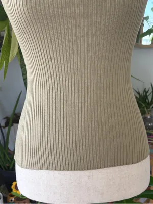Zara Tan Ribbed Knit High Neck Halter Tank Top Small 90s Minimalist Y2K Cami thumbnail 3