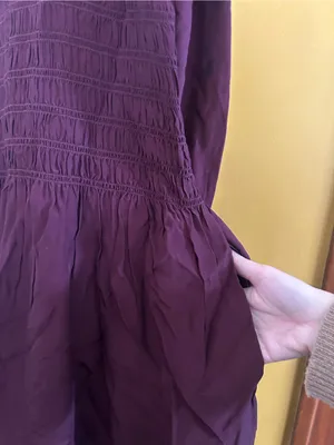 Madewell Long Sleeve Smocked Mini Dress Dark Pomegranate Purple NWT $148‎ Large thumbnail 6