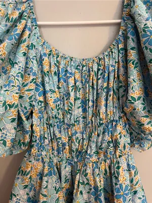 Altar'd State Blue Floral‎ Puff-Sleeve Dress thumbnail 4
