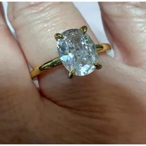 Gold Tone round Cubic Zirconia CZ Solitaire Ring Clear stone 4 prong Size 7 thumbnail 4