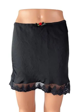 Urban Outfitters Out From Under Black Floral Lace Trim Mini Slip Skirt Size M thumbnail 1