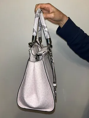 Guess Pink Monogram Satchel with Snake-Print Trim thumbnail 3
