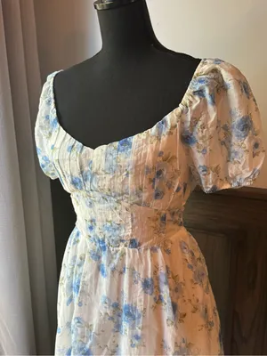 Blu Pepper Blue Floral Puff Sleeve Mini Dress large thumbnail 2