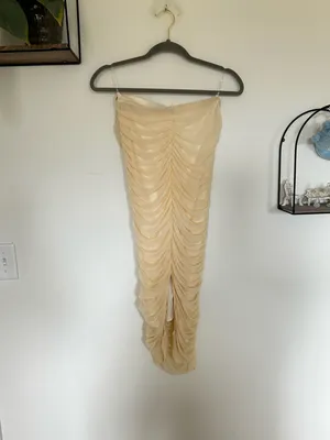 NWT Windsor Cream‎ Bodycon Ruched Strapless Dress Size Large thumbnail 2