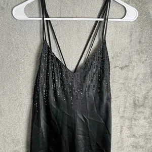 Vintage Y2K Black Beaded Slip Dress Evening‎ Grunge Goth Glam Size Small thumbnail 2