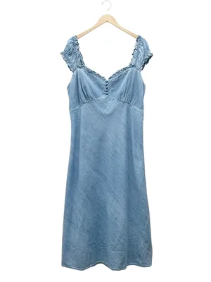 NWT GAP Eaton Denim Maxi Dress Size XL Light Wash Cotton Ruffle Cottagecore Boho thumbnail 2