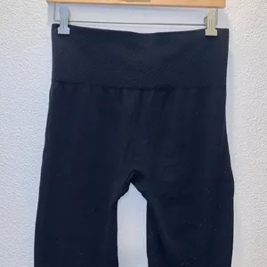 Black stretchy fleece lined leggings winter warm thick waistband thumbnail 2
