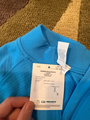 NWT DSG Momentum Seamless 1/4 Zip Long Sleeve Workout Top Cropped Aqua Blue XS thumbnail 6