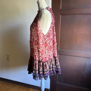 FREE PEOPLE | LYLA Red Floral Gauze High Neck Ruffle Hem Mini Dress | Medium thumbnail 3