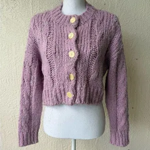 Urban Outfitters Crop Knit Buttoned Pink Size Medium Cardigan thumbnail 1