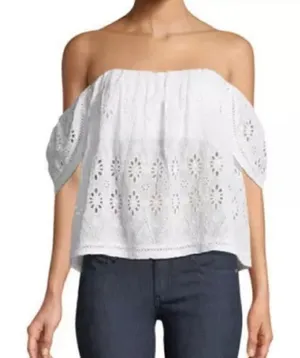 Lovers + Friends White Eyelet Lace‎ Off Shoulder Blouse S thumbnail 1