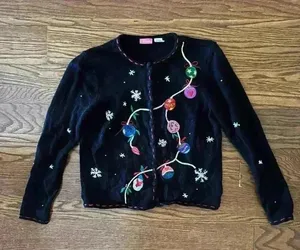 Vintage PAPPAGALLO CHRISTMAS SWEATER Embroidered Ornaments Bright Size Small thumbnail 12