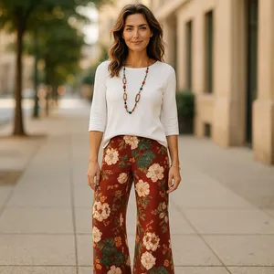 Chico's Floral Wide Leg Pull-On Palazzo Pant‎ Size 0 XS 4 Rust Green thumbnail 2