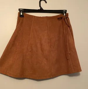 She & Sky Brown Faux Suede Wrap Gored Skirt With Side Tie thumbnail 1