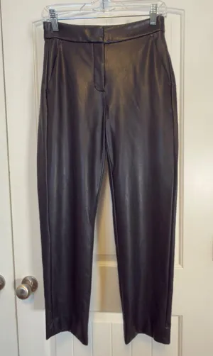 J.Crew Kate Faux‎ Leather Straight Leg Pants Black High Rise Size 0 Chic Trendy thumbnail 1