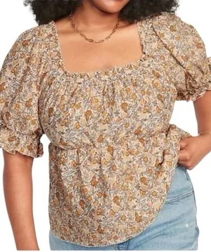 Old Navy Amber Floral Off-Shoulder puff Peplum Top Smocked Back and Lace Trim XL thumbnail 1