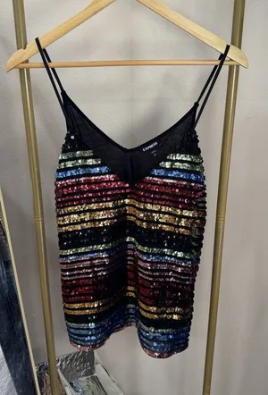 Size M EXPRESS MULTICOLOR RAINBOW SEQUIN TANK TOP thumbnail 1