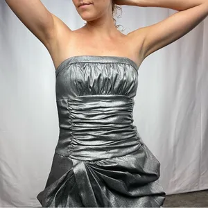 Vintage Jessica McClintock‎ Strapless Metallic Mini Dress in Silver Size 0 thumbnail 8