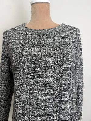 GAP Marled Black and White Cable Crewneck Sweater thumbnail 2
