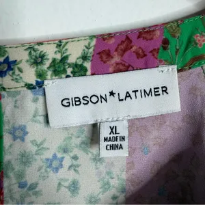 Gibson Latimer Floral Patchwork Boho Blouse XL Long Sleeve Smocked‎ Neck Artsy thumbnail 4