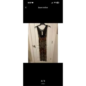 Julia Peacock Feather Maxi Dress Womens Medium Brown Mesh Inset Long Sundress NW thumbnail 4
