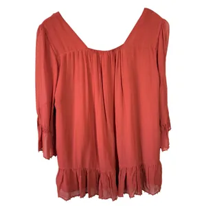Floreat Anthropologie Ruffle Beaded‎ Blouse Top Rust Size Large thumbnail 4
